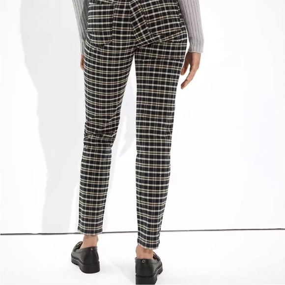 American Eagle High‎ Rise Mom Jeans Blue Tan Plaid Stretch Size 6 - Picture 3 of 15